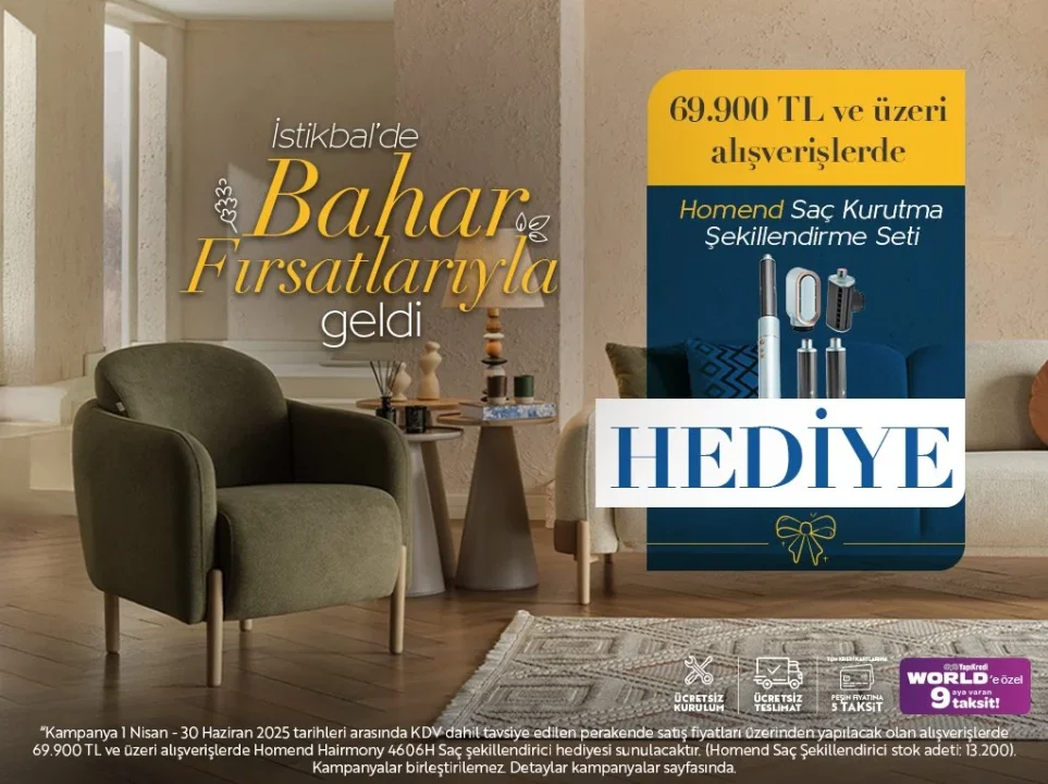 İstikbal’de Bahar Fırsatlarla Geldi! 69.900 TL ve Üzeri Alışverişinize Homend Hairmony Saç Şekillendirici Hediye!